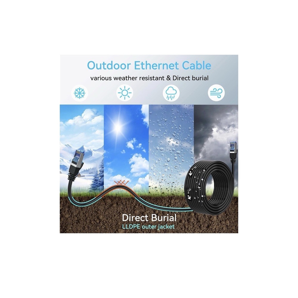 12N34/ Cat 8 Ethernet Cable Slim 100ft Outdoor&Indoor, Pure Copper Cat8 Internet